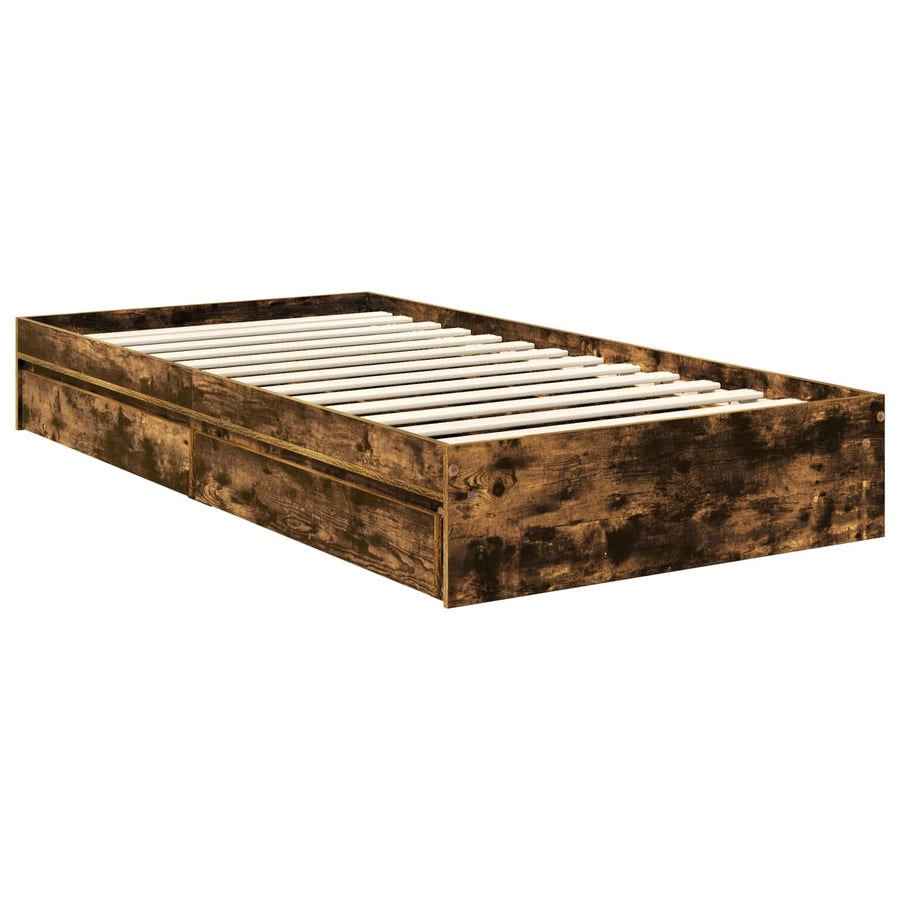 Bedframe met lade Gerookt eiken 100 x 200 cm Bewerkt hout