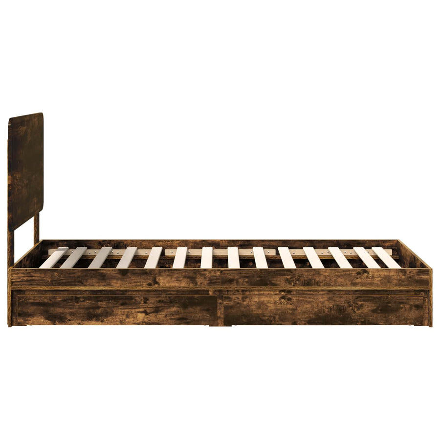 Bedframe met lade Gerookt eiken 100 x 200 cm Bewerkt hout