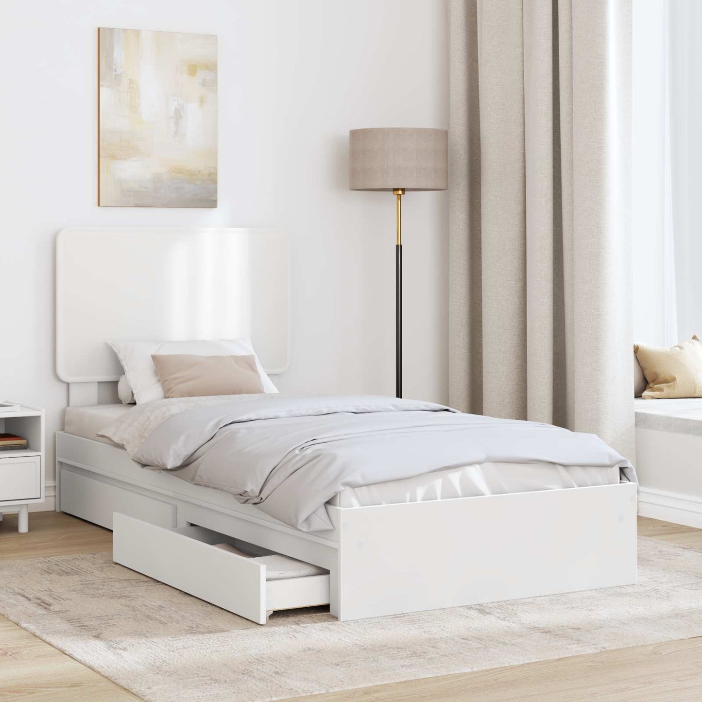 Bedframe met lade met hoofdeinde Wit 90 x 200 cm Bewerkt hout