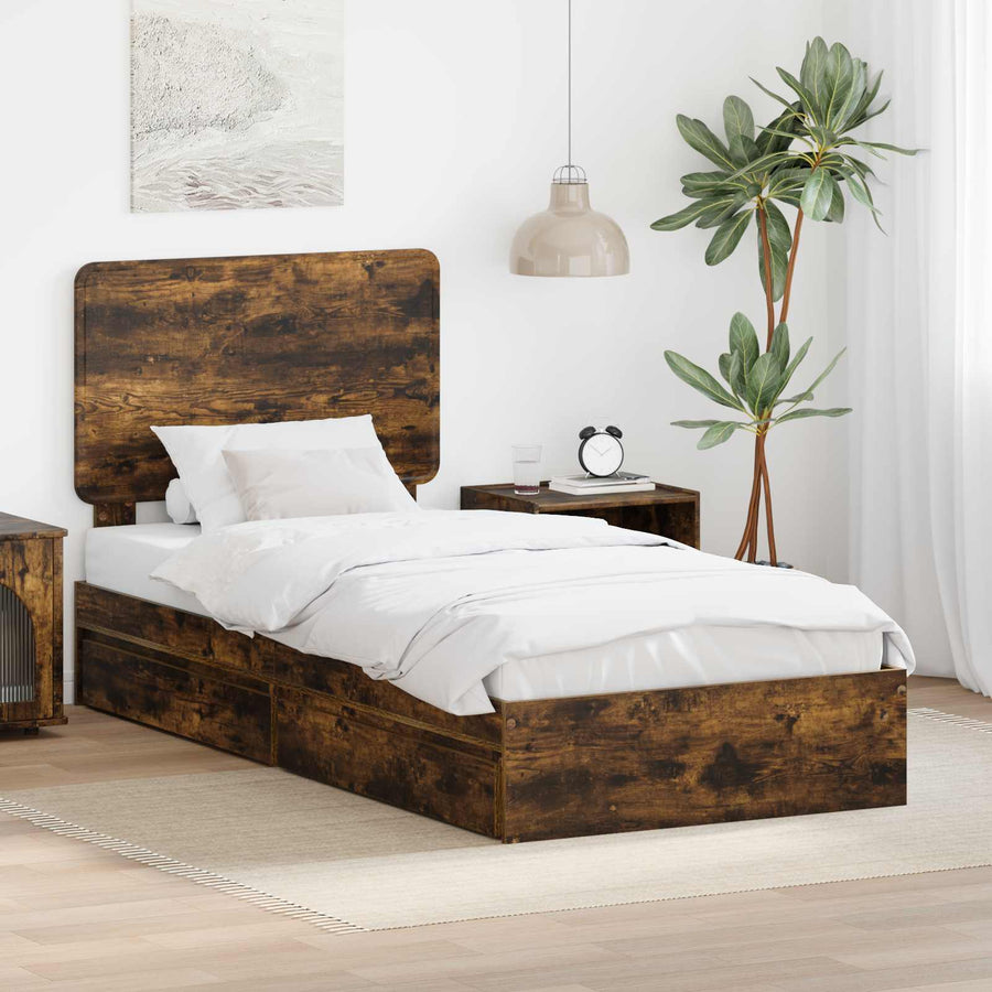 Bedframe met lade Gerookt eiken 90 x 200 cm Bewerkt hout