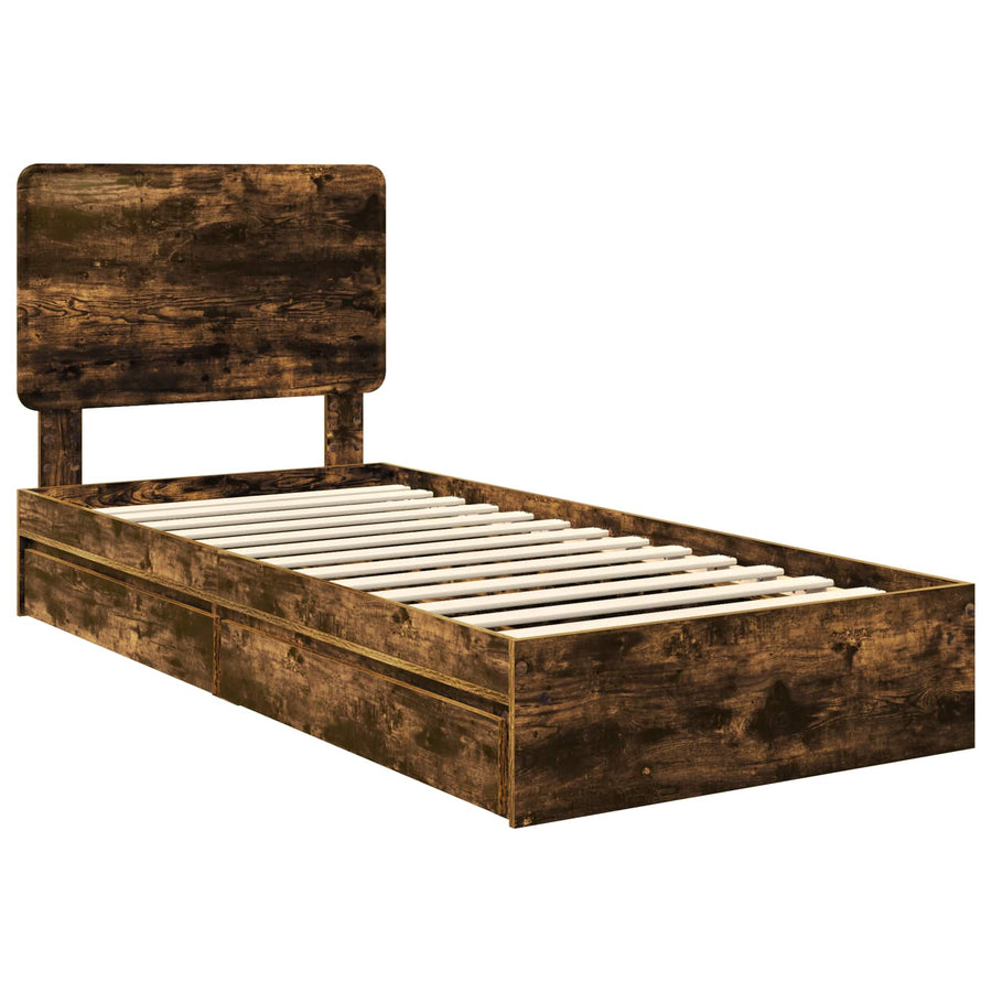 Bedframe met lade Gerookt eiken 90 x 200 cm Bewerkt hout