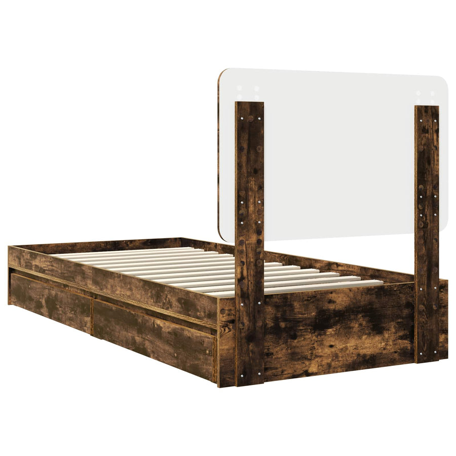 Bedframe met lade Gerookt eiken 90 x 200 cm Bewerkt hout