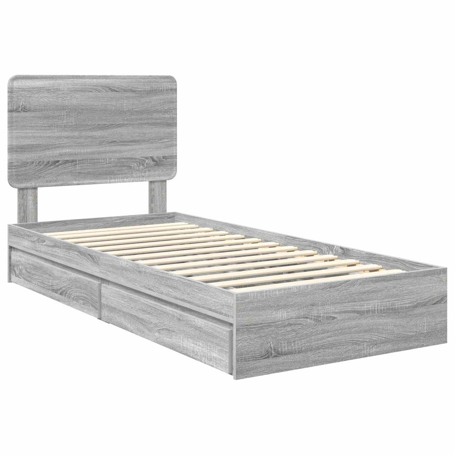 Bedframe met lade Grijs Sonoma 90 x 200 cm Bewerkt hout