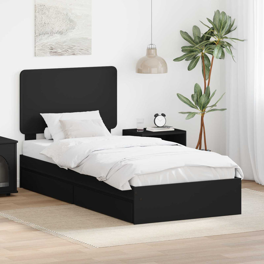 Bedframe met lade met hoofdeinde Zwart 90 x 190 cm Bewerkt hout