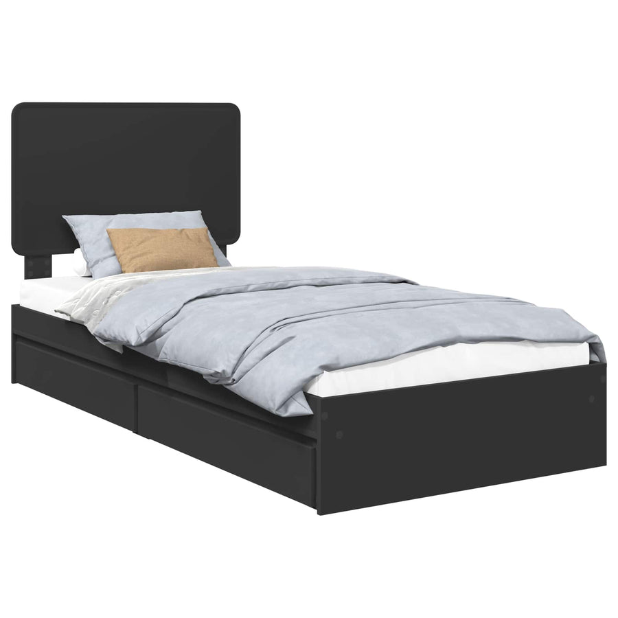 Bedframe met lade met hoofdeinde Zwart 90 x 190 cm Bewerkt hout
