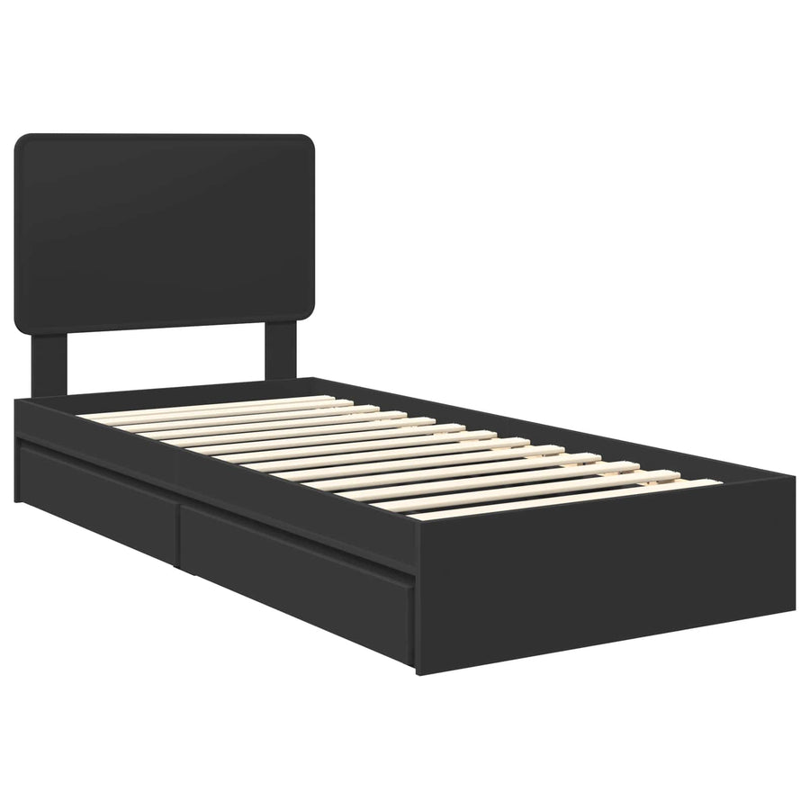 Bedframe met lade met hoofdeinde Zwart 90 x 190 cm Bewerkt hout