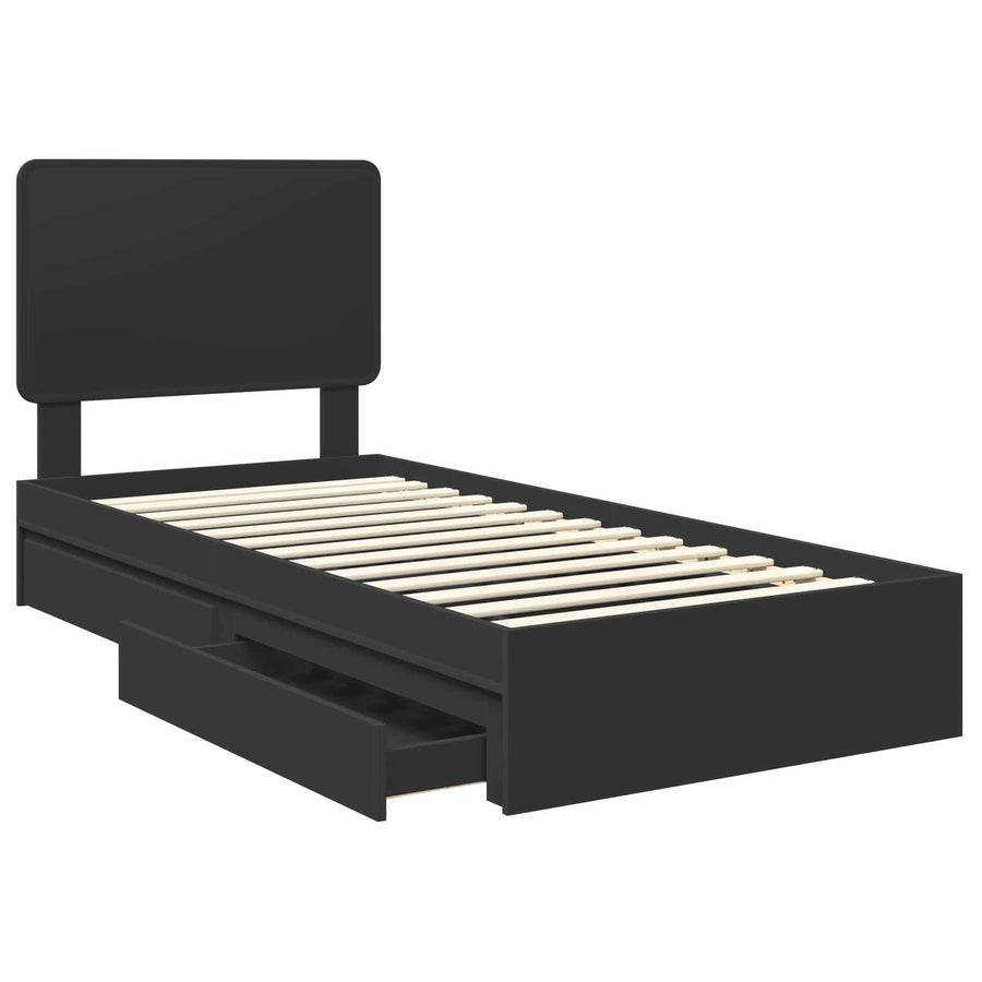 Bedframe met lade met hoofdeinde Zwart 90 x 190 cm Bewerkt hout