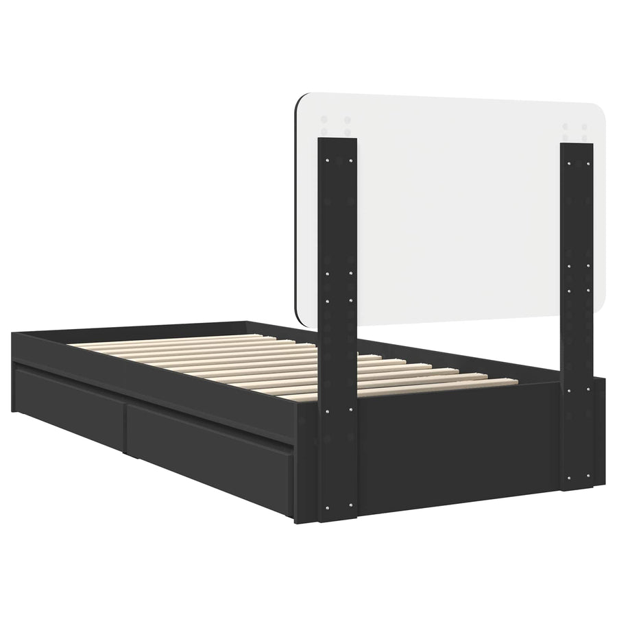 Bedframe met lade met hoofdeinde Zwart 90 x 190 cm Bewerkt hout