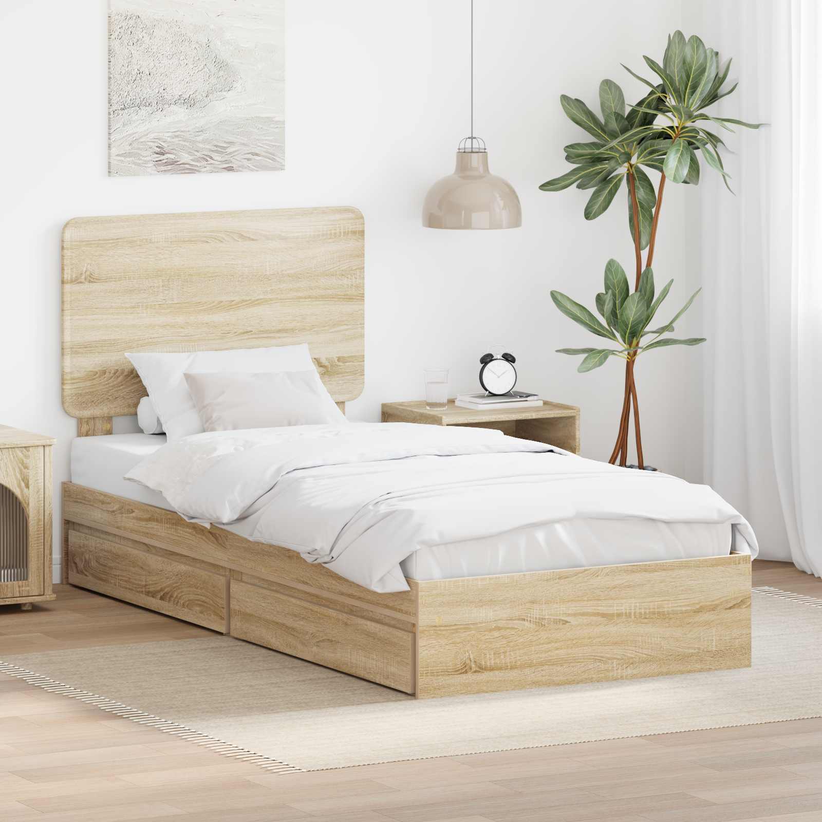 Bedframe met lade Sonoma Eiken 90 x 190 cm Bewerkt hout