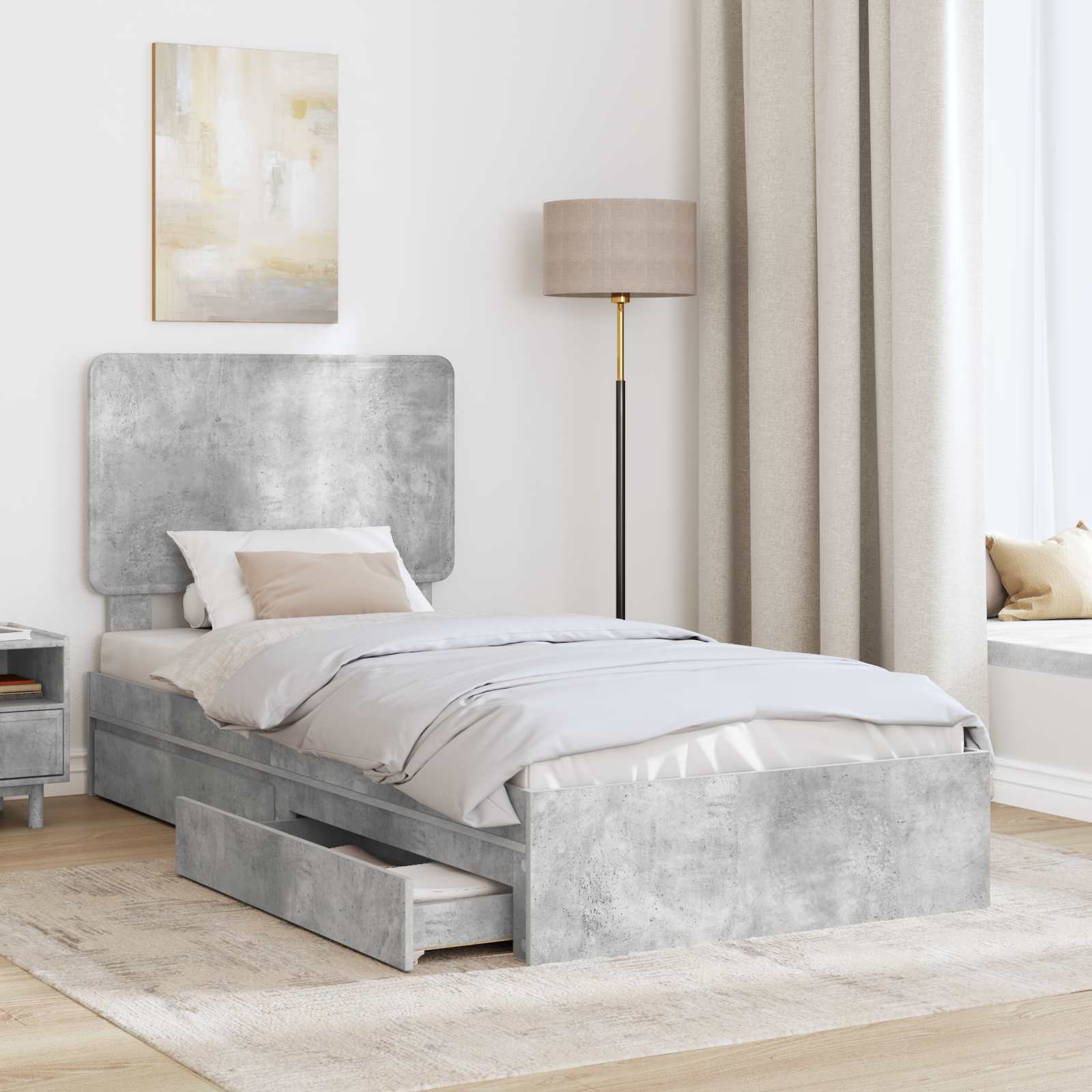 Bedframe met lade Beton Grijs 90 x 190 cm Bewerkt hout