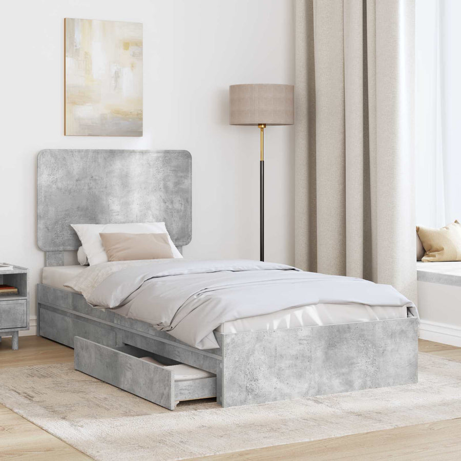 Bedframe met lade Beton Grijs 90 x 190 cm Bewerkt hout