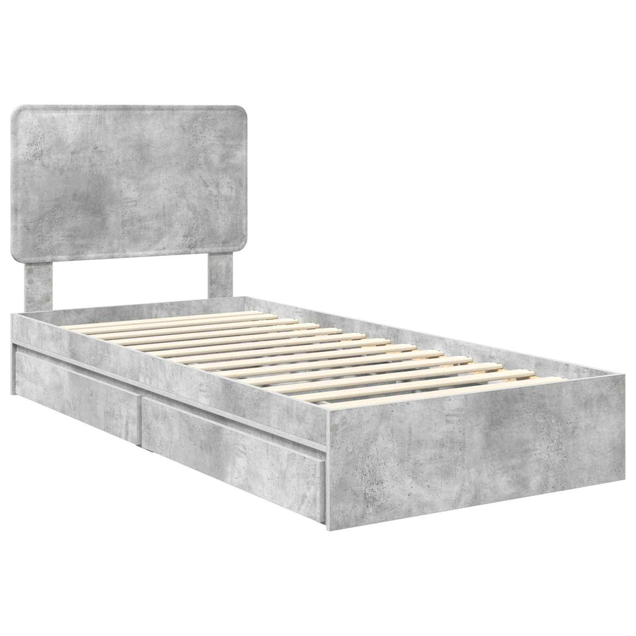 Bedframe met lade Beton Grijs 90 x 190 cm Bewerkt hout