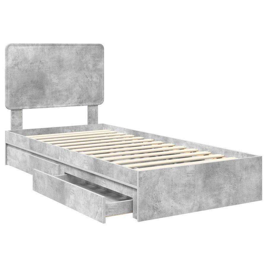 Bedframe met lade Beton Grijs 90 x 190 cm Bewerkt hout