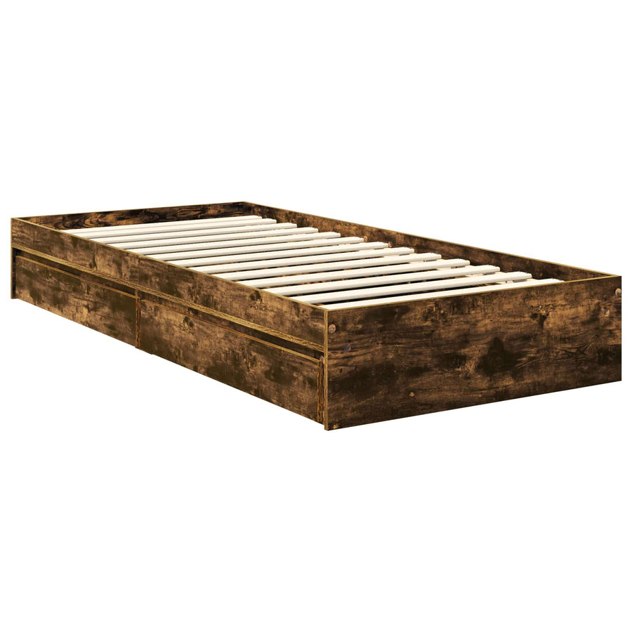 Bedframe met lade Gerookt eiken 90 x 190 cm Bewerkt hout