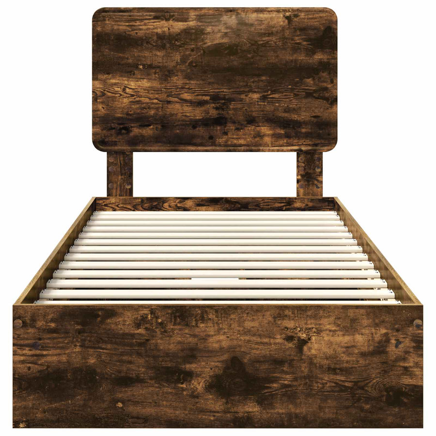 Bedframe met lade Gerookt eiken 90 x 190 cm Bewerkt hout