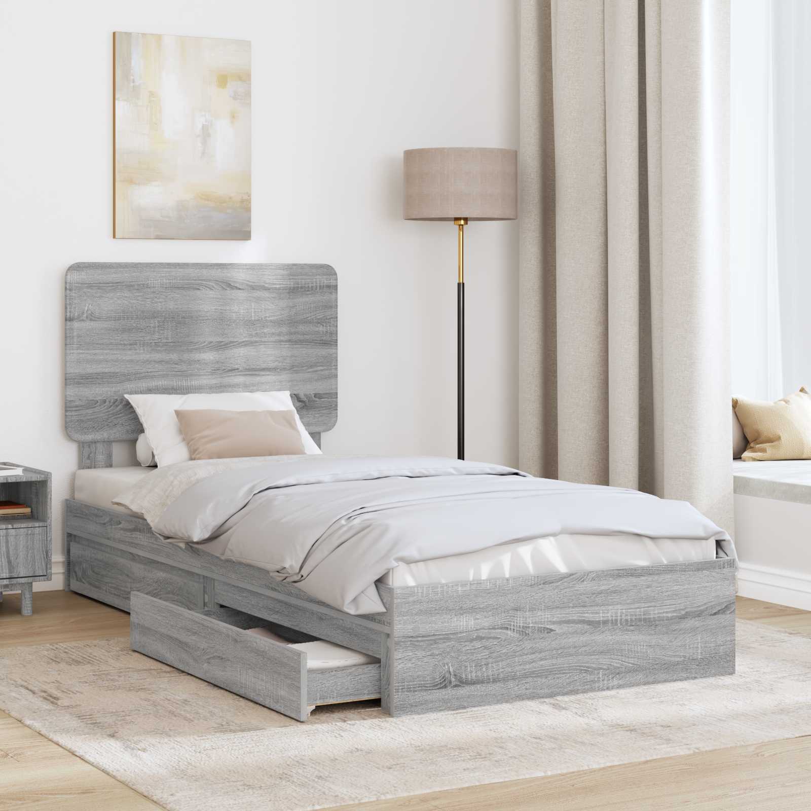 Bedframe met lade Grijs Sonoma 90 x 190 cm Bewerkt hout