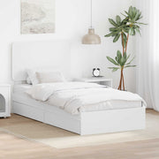 Bedframe 75x190 cm wit bewerkt hout met lade hoofdeinde