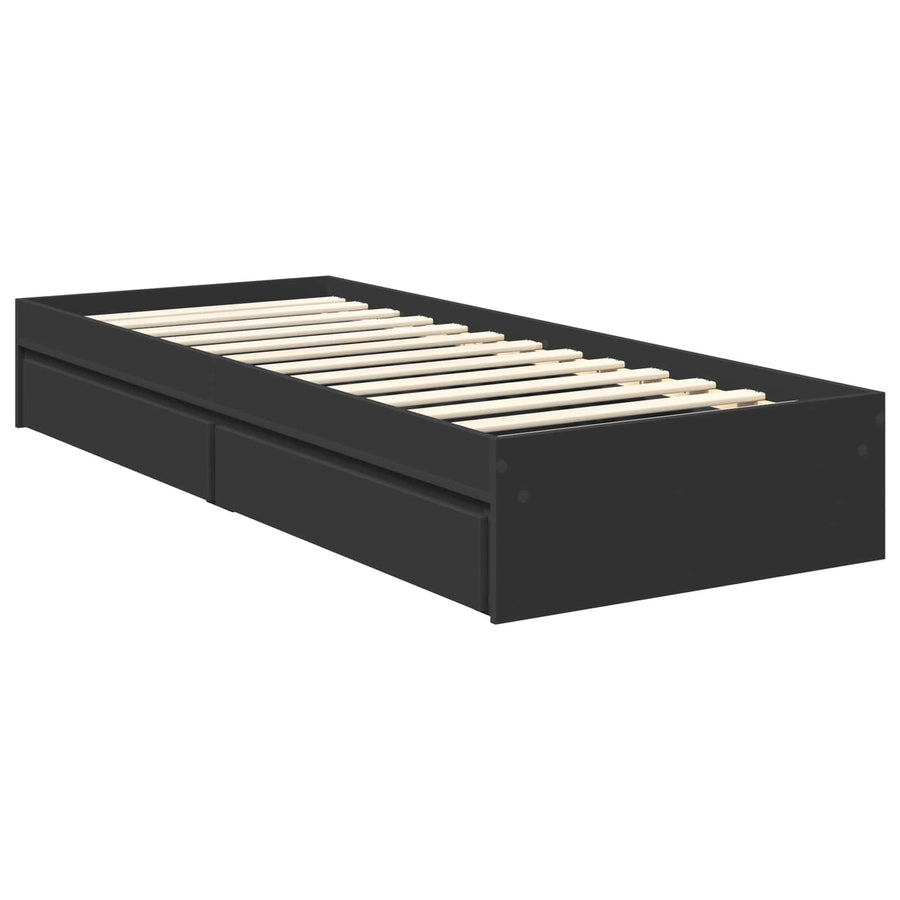 Bedframe met lade met hoofdeinde Zwart 75 x 190 cm Bewerkt hout