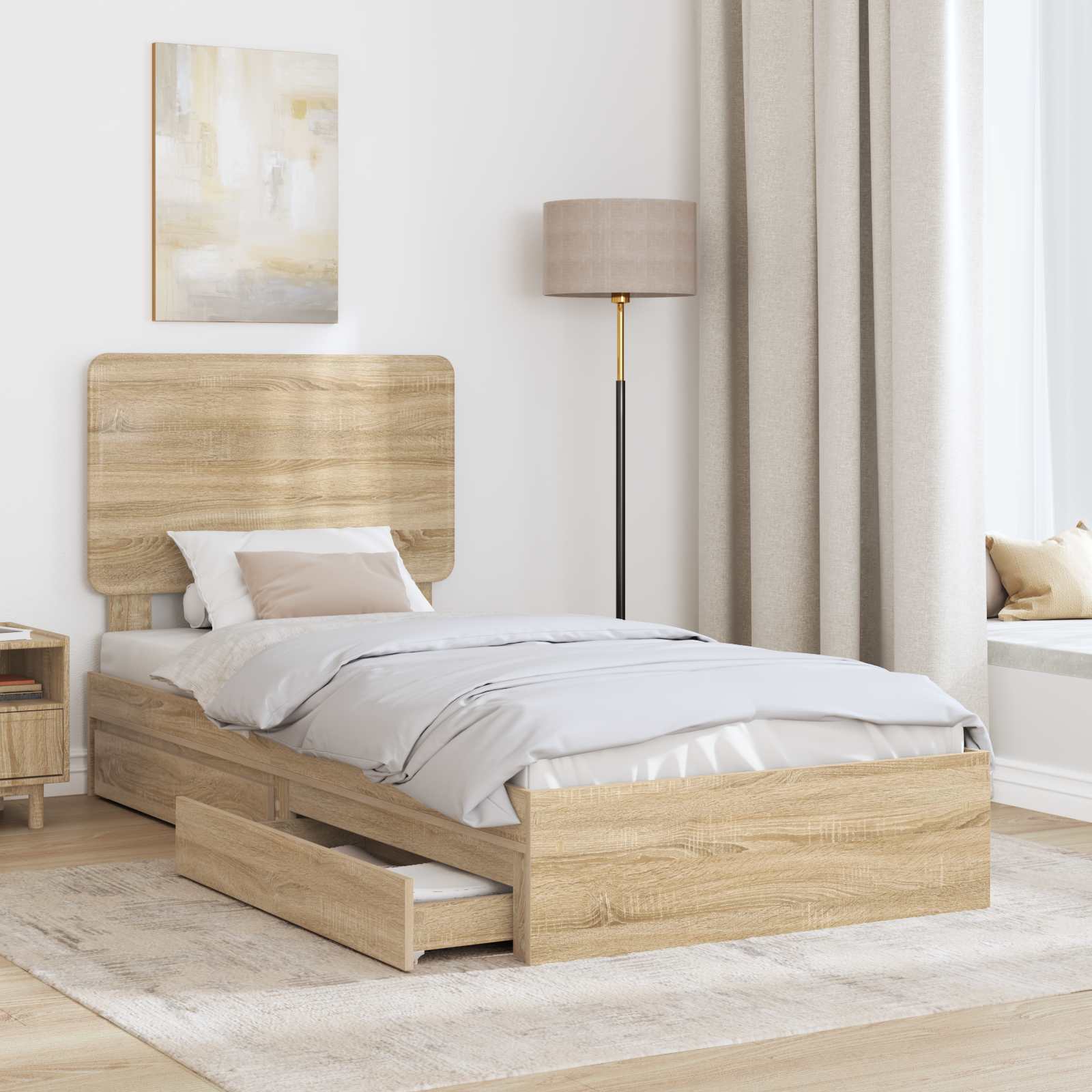 Bedframe met lade Sonoma Eiken 75 x 190 cm Bewerkt hout