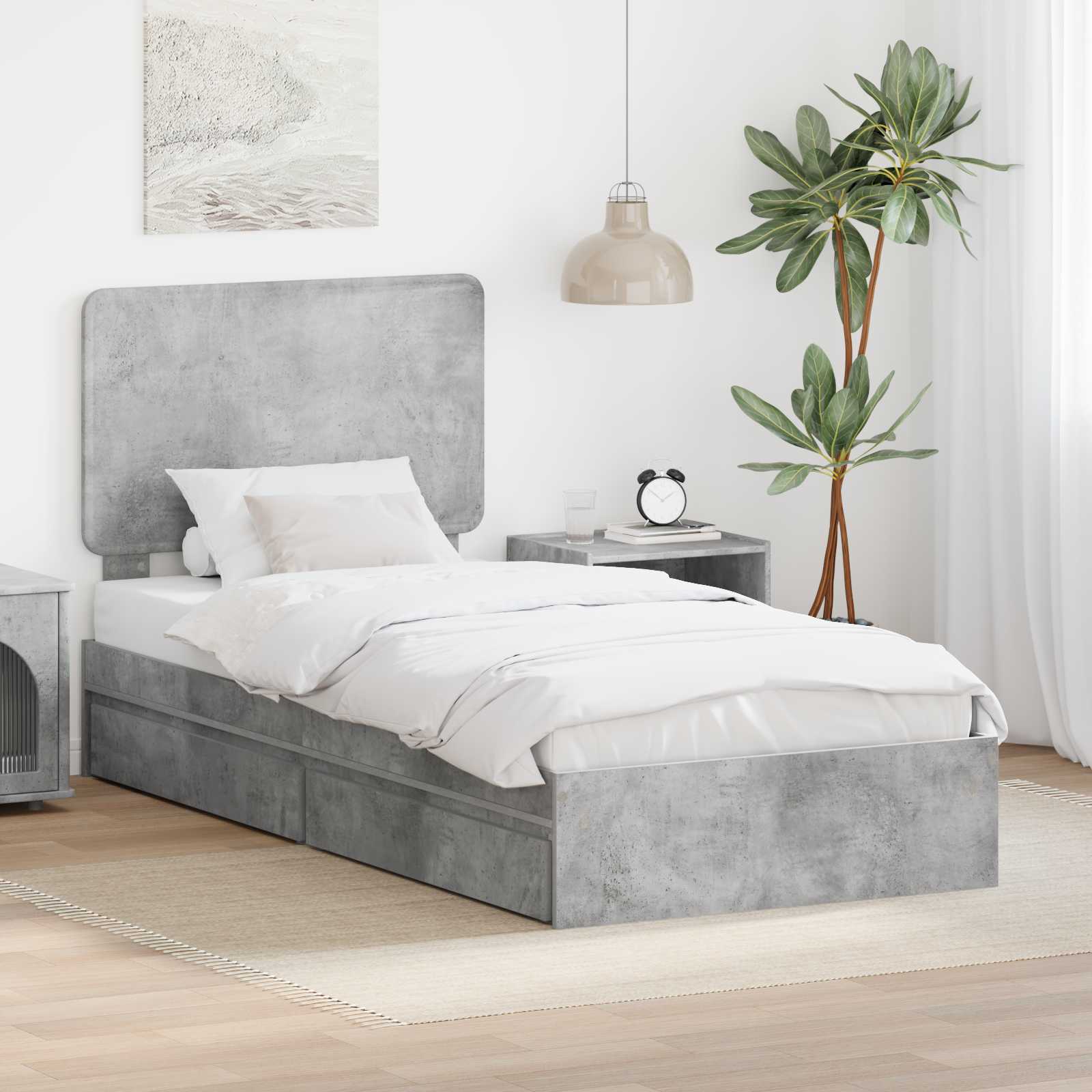 Bedframe met lade Beton Grijs 75 x 190 cm Bewerkt hout