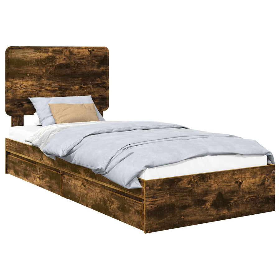 Bedframe met lade Gerookt eiken 75 x 190 cm Bewerkt hout