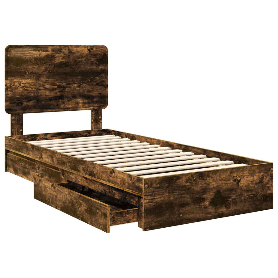 Bedframe met lade Gerookt eiken 75 x 190 cm Bewerkt hout