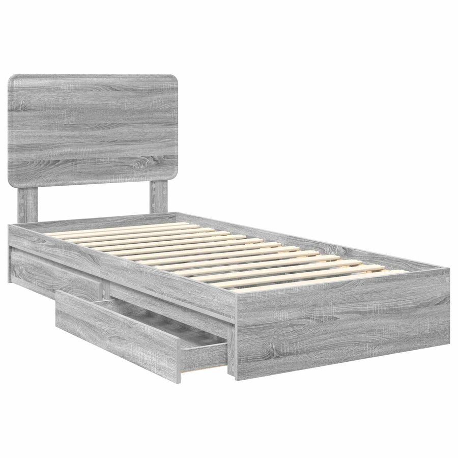 Bedframe met lade Grijs Sonoma 75 x 190 cm Bewerkt hout