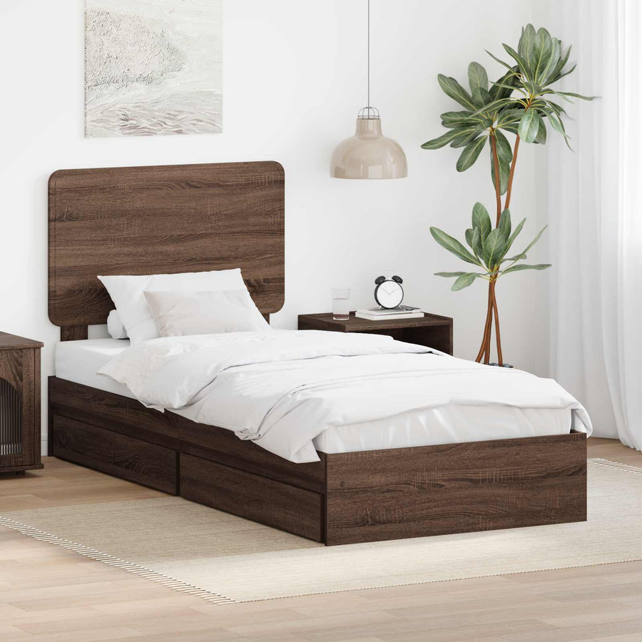 Bedframe met lade Bruin Eiken 75 x 190 cm Bewerkt hout