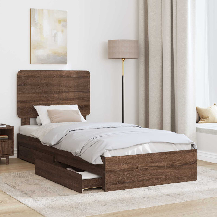 Bedframe met lade Bruin Eiken 75 x 190 cm Bewerkt hout
