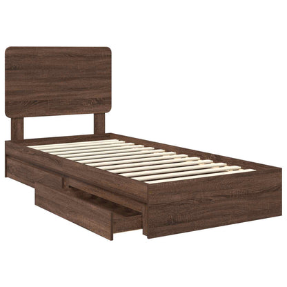 Bedframe met lade Bruin Eiken 75 x 190 cm Bewerkt hout