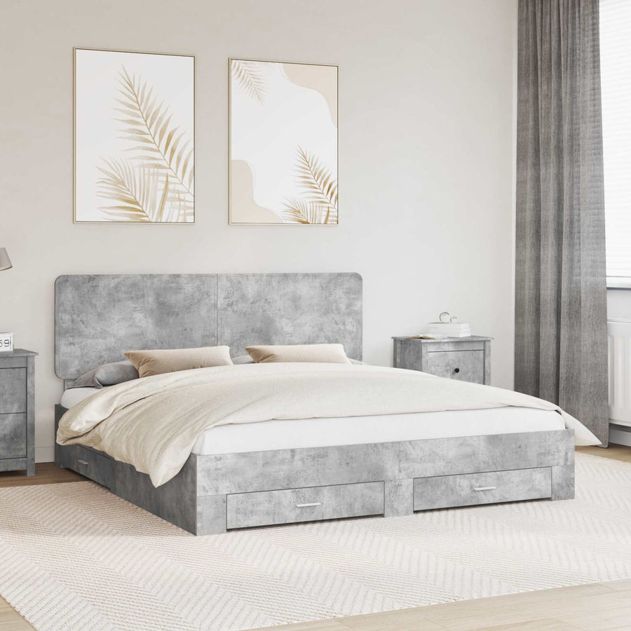 Bedframe met hoofdeinde Beton Grijs 200 x 200 cm Bewerkt hout