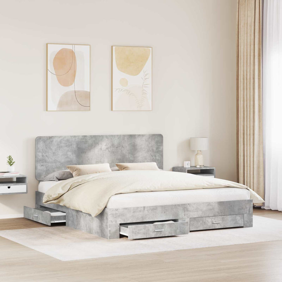 Bedframe met hoofdeinde Beton Grijs 200 x 200 cm Bewerkt hout