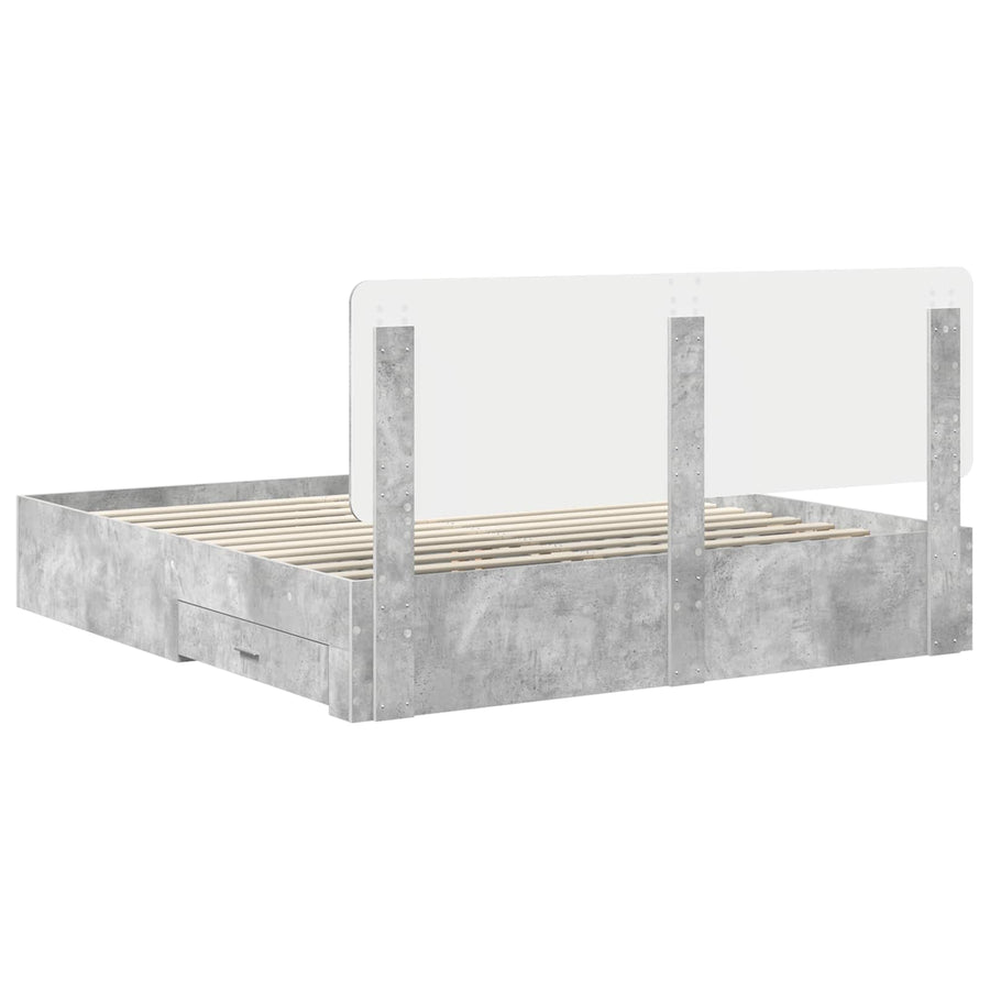 Bedframe met hoofdeinde Beton Grijs 200 x 200 cm Bewerkt hout