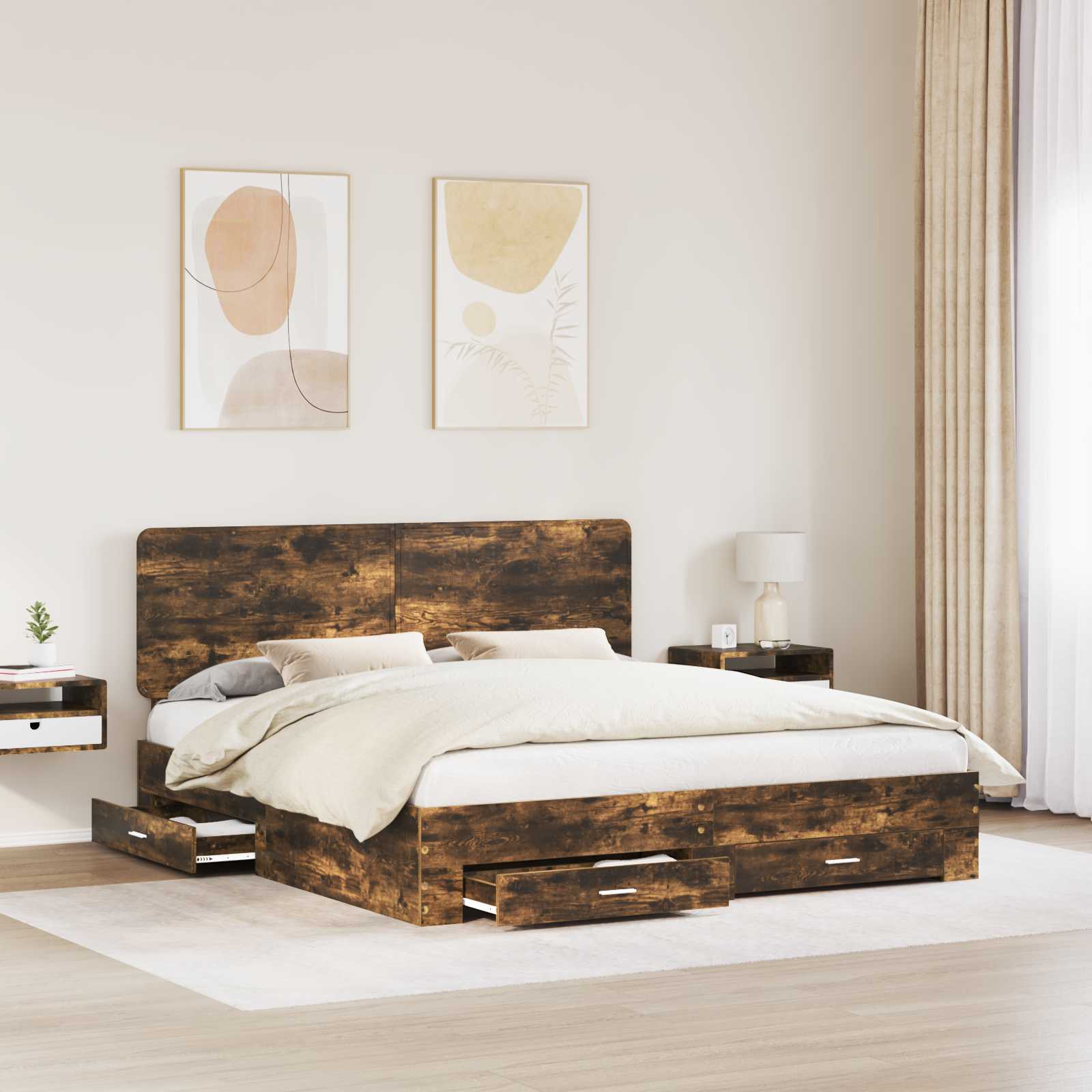 Bedframe met hoofdeinde Gerookt eiken 200 x 200 cm Bewerkt hout