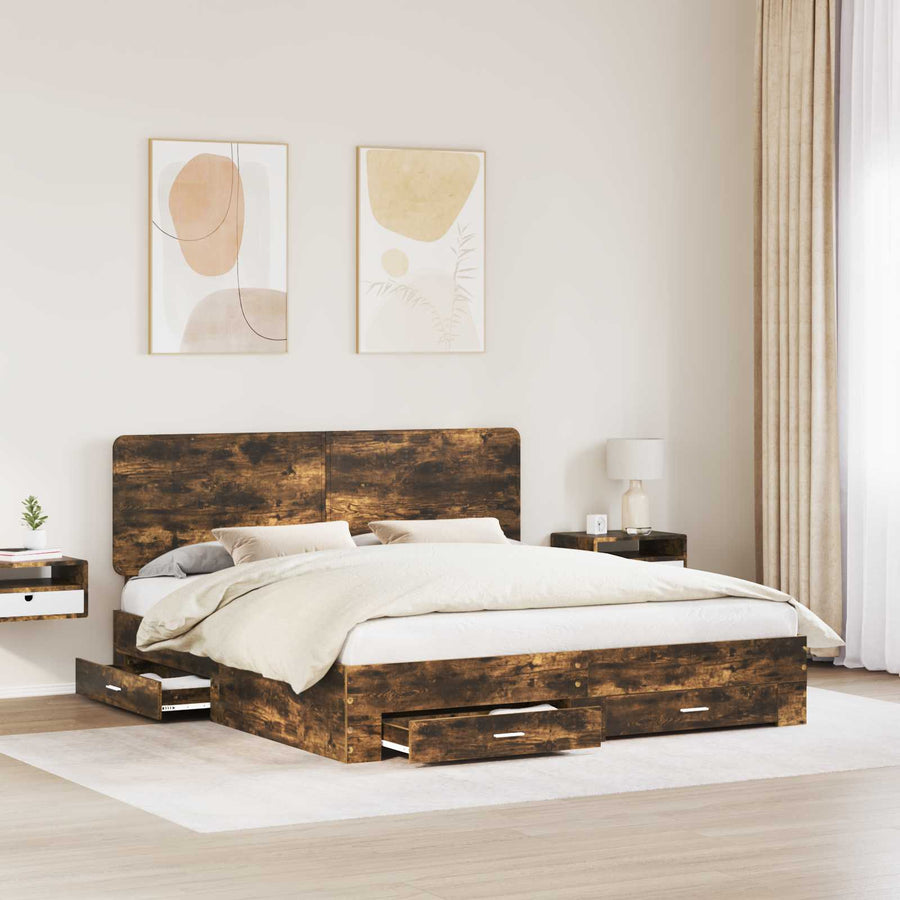 Bedframe met hoofdeinde Gerookt eiken 200 x 200 cm Bewerkt hout