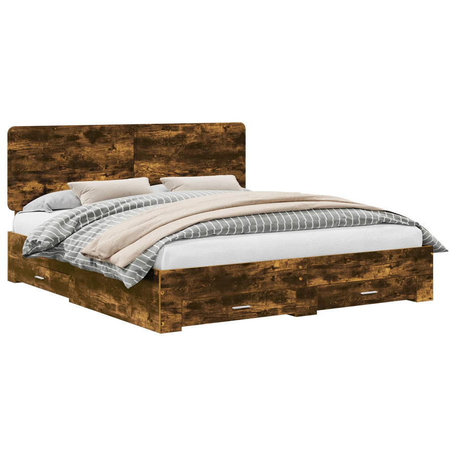 Bedframe met hoofdeinde Gerookt eiken 200 x 200 cm Bewerkt hout