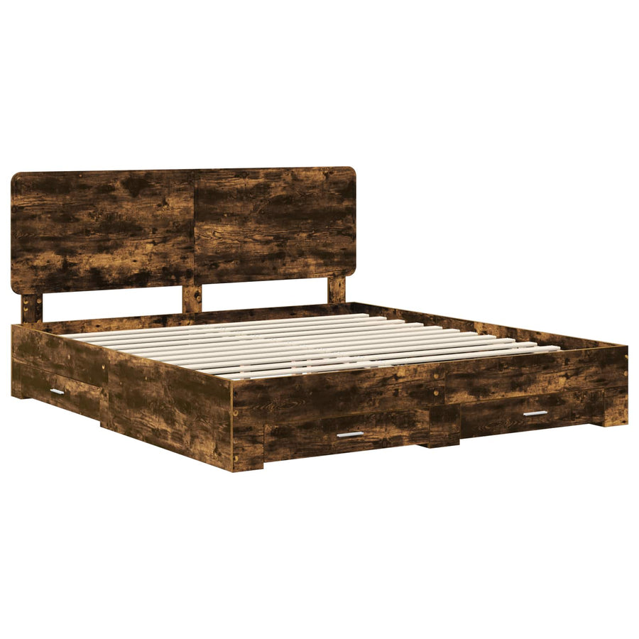 Bedframe met hoofdeinde Gerookt eiken 200 x 200 cm Bewerkt hout