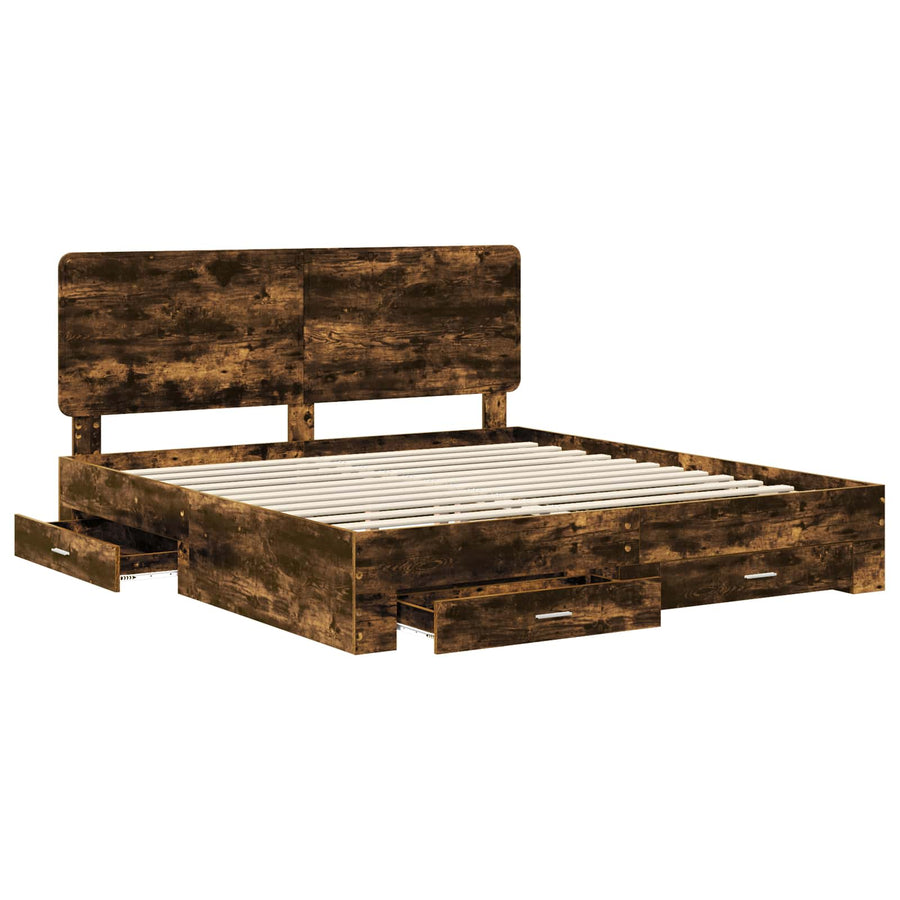 Bedframe met hoofdeinde Gerookt eiken 200 x 200 cm Bewerkt hout