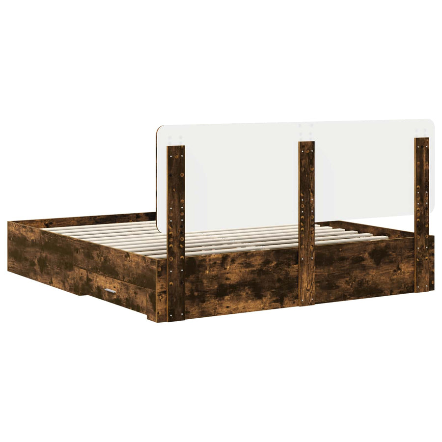 Bedframe met hoofdeinde Gerookt eiken 200 x 200 cm Bewerkt hout
