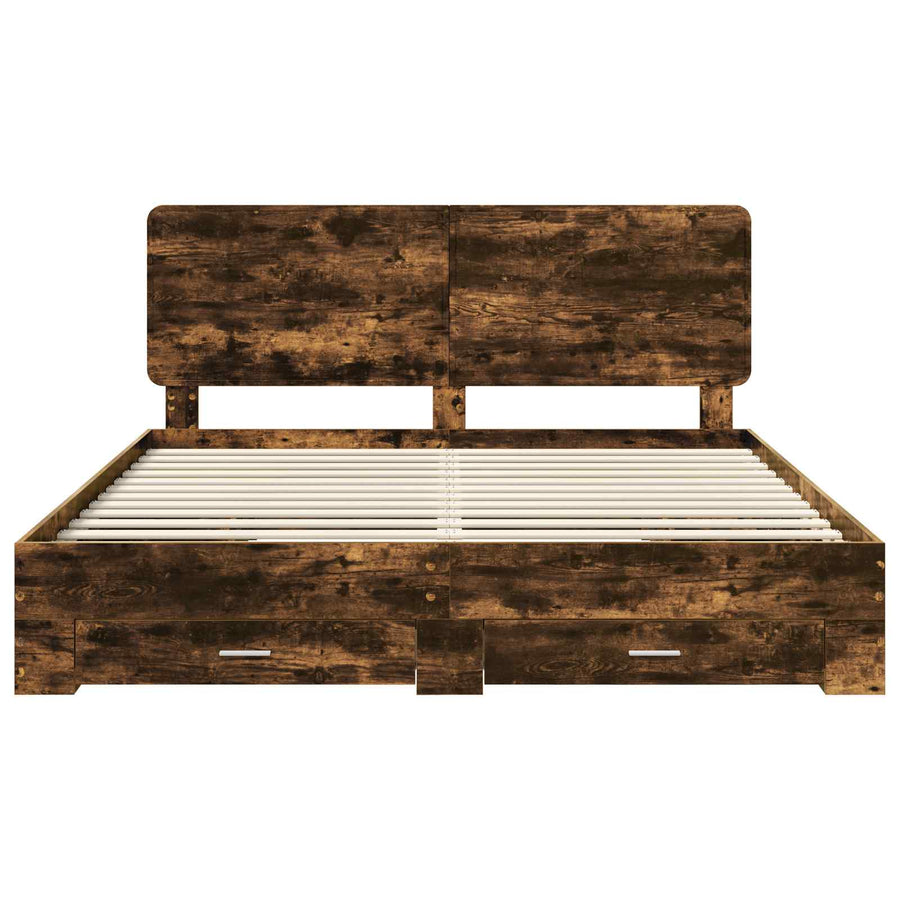 Bedframe met hoofdeinde Gerookt eiken 200 x 200 cm Bewerkt hout