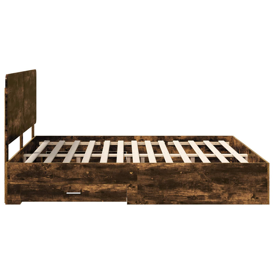 Bedframe met hoofdeinde Gerookt eiken 200 x 200 cm Bewerkt hout