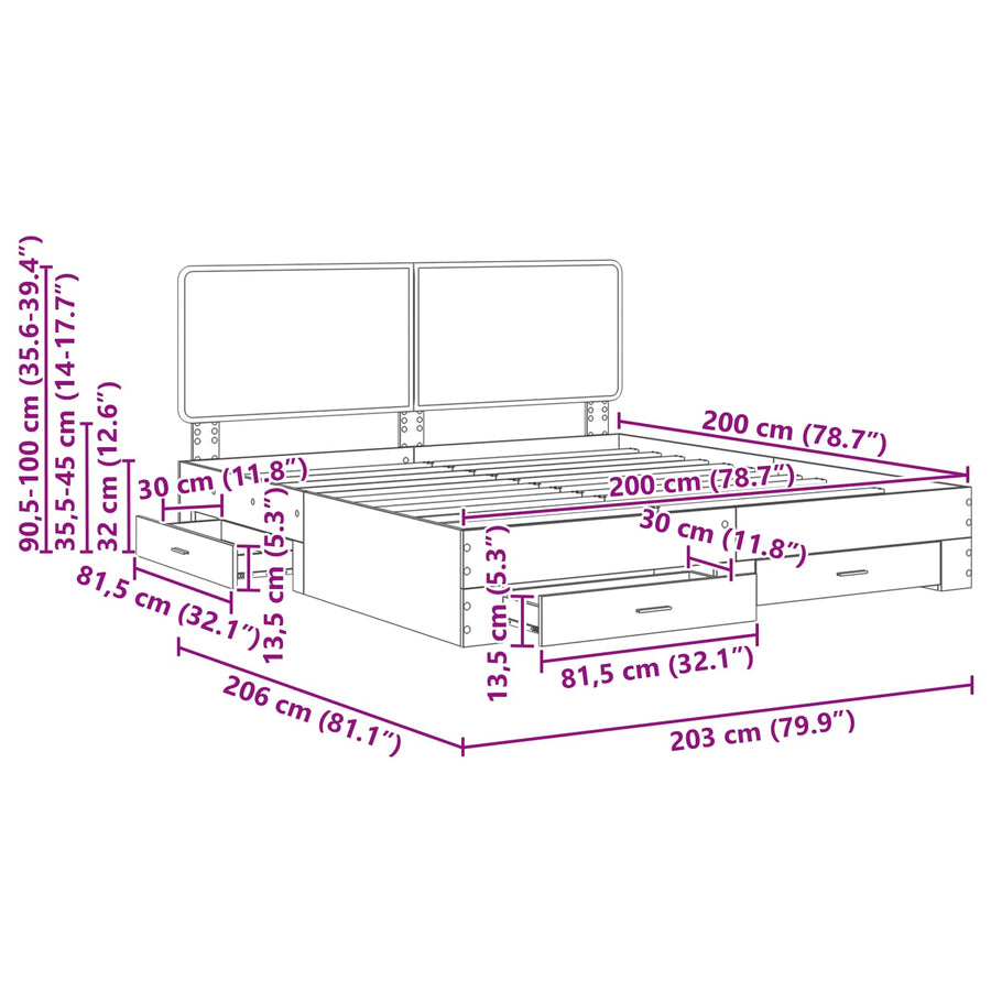 Bedframe met hoofdeinde Gerookt eiken 200 x 200 cm Bewerkt hout