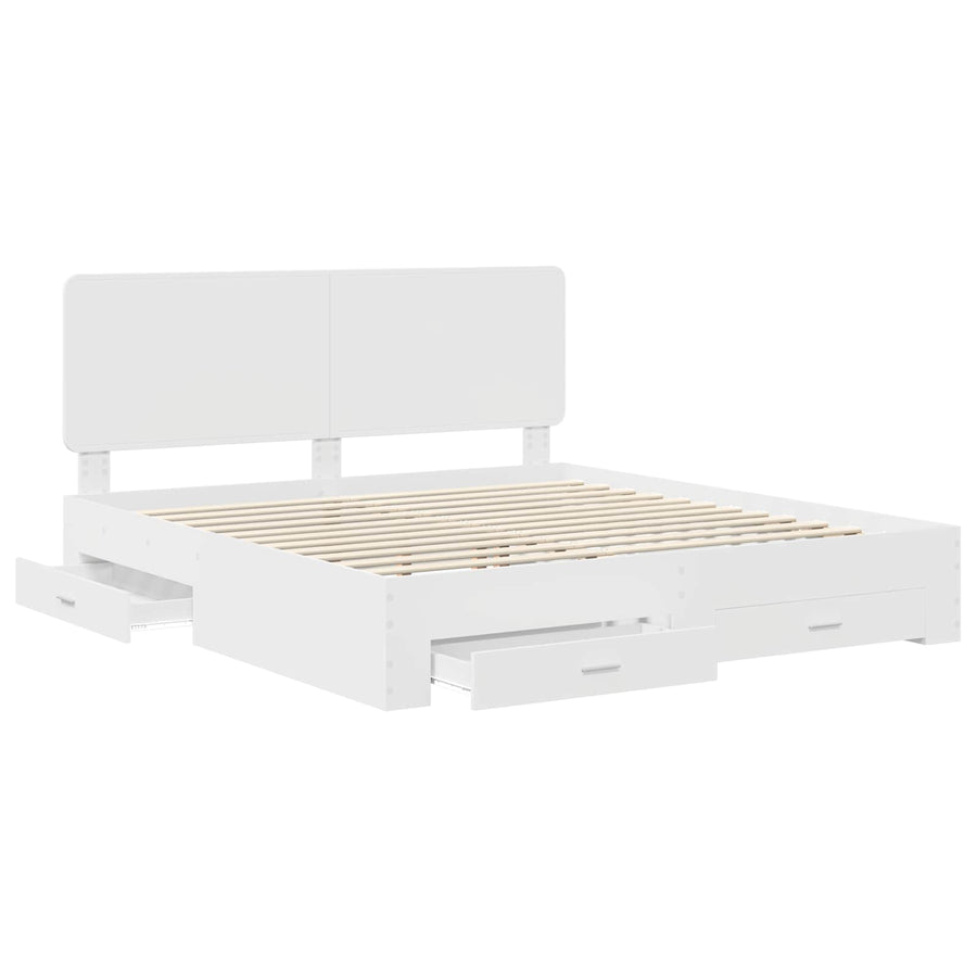 Bedframe met hoofdeinde met lade Wit 180 x 200 cm Bewerkt hout