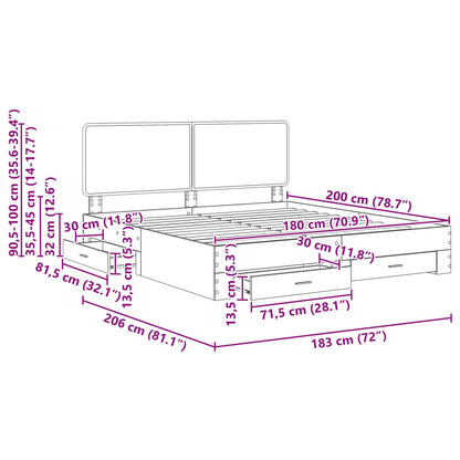 Bedframe met hoofdeinde met lade Wit 180 x 200 cm Bewerkt hout