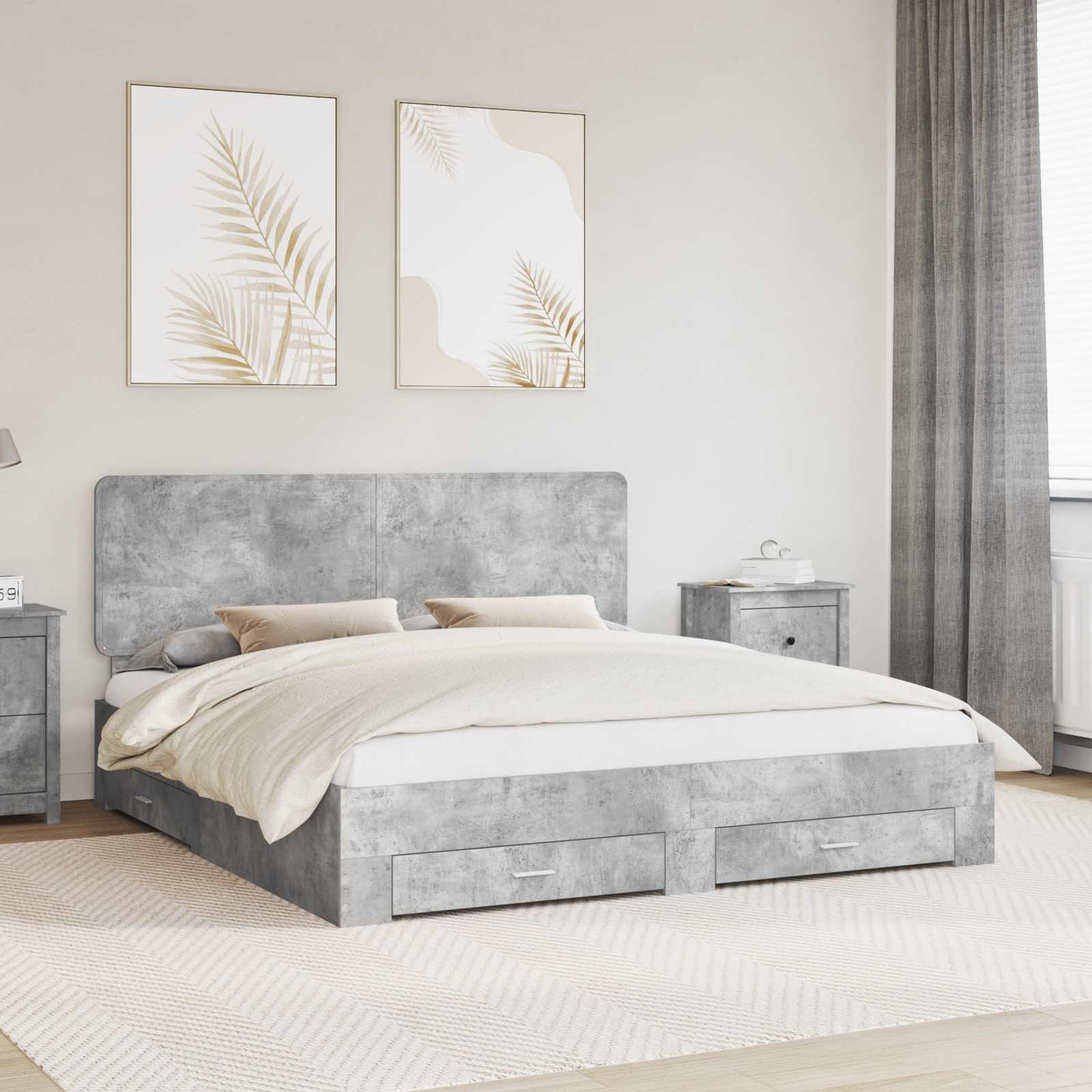 Bedframe met hoofdeinde Beton Grijs 180 x 200 cm Bewerkt hout