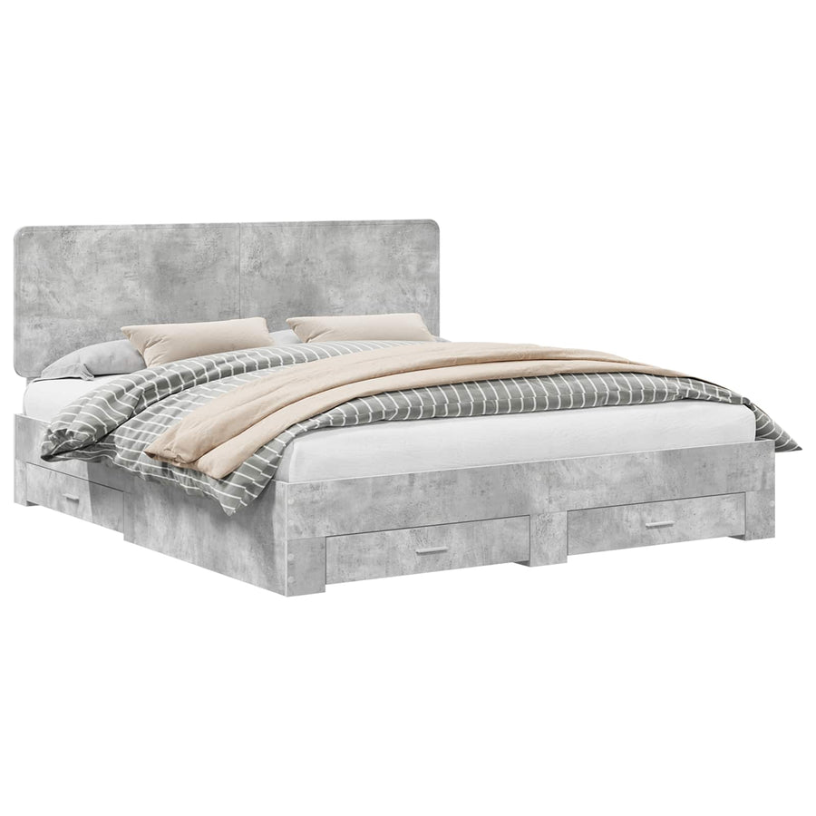 Bedframe met hoofdeinde Beton Grijs 180 x 200 cm Bewerkt hout