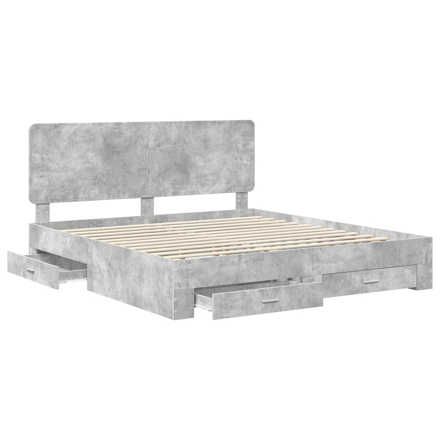 Bedframe met hoofdeinde Beton Grijs 180 x 200 cm Bewerkt hout
