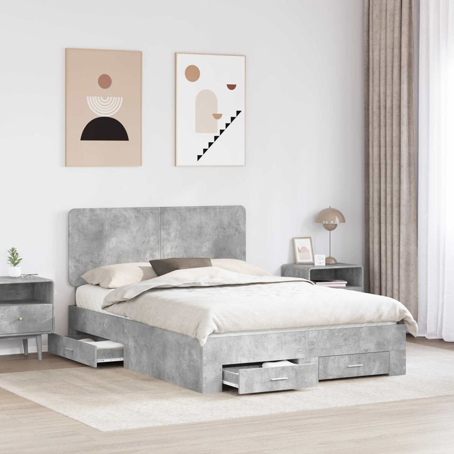 Bedframe met hoofdeinde Beton Grijs 160 x 200 cm Bewerkt hout