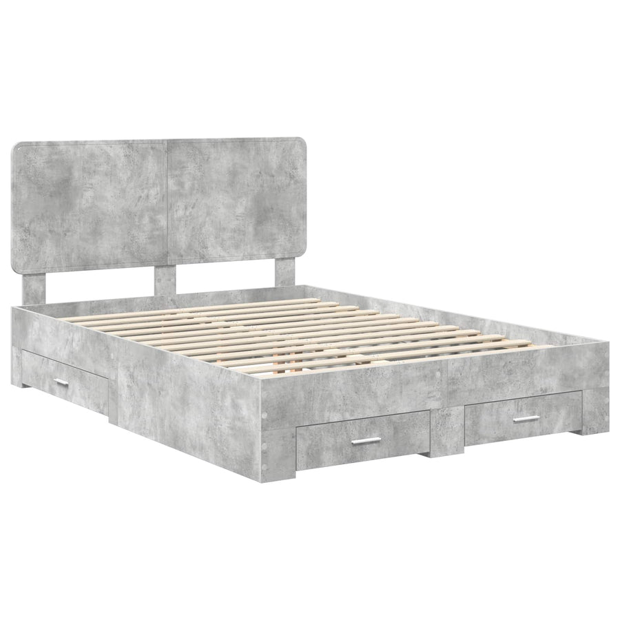 Bedframe met hoofdeinde Beton Grijs 160 x 200 cm Bewerkt hout