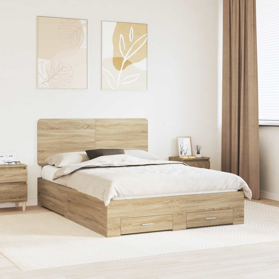 Bedframe met hoofdeinde Sonoma Eiken 150 x 200 cm Bewerkt hout